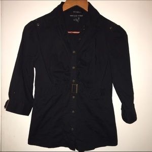 Black stretch button down collar shirt